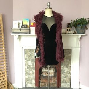 Fitted Velvet Dress With Mesh L/S